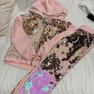 Pink Sequin Hoodie and Pants Set